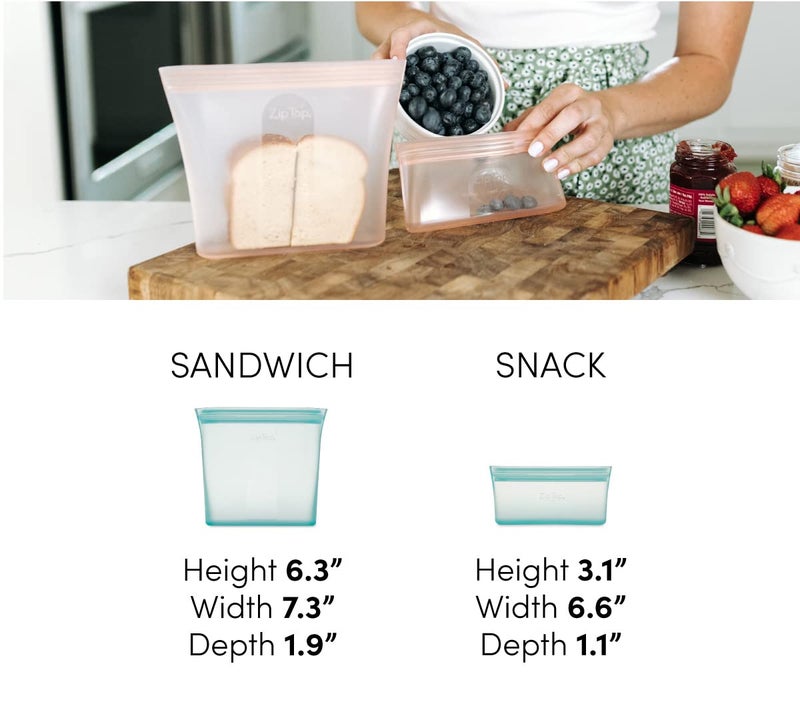 Zip Top Reusable Food Storage Bags | 3 Bag Set [Teal] | Silicone Meal Prep Container | Microwave, Dishwasher and Freezer Safe | Made in the USA - Image 2